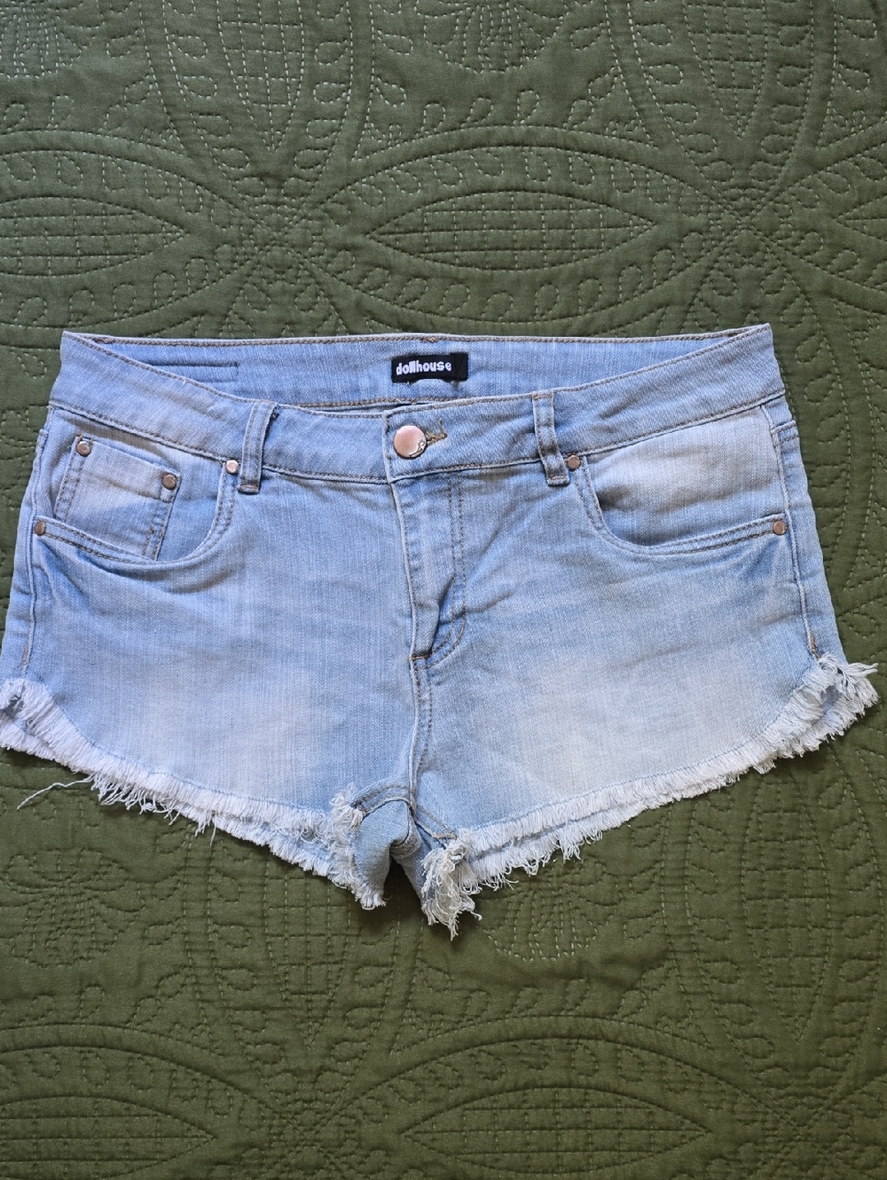 dollhouse Light Blue Denim Frayed Hem Women's Shorts